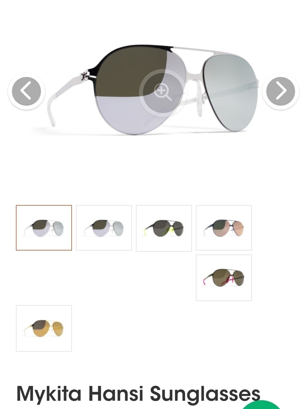 Mykita Hansi Unisex Sunglasses - Silver Frame with Green-Gray Lens